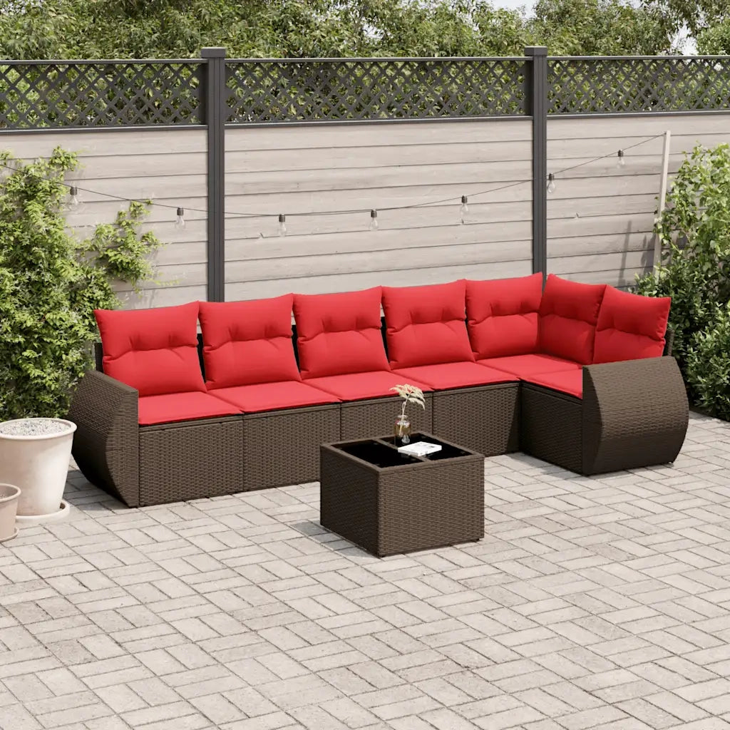 Set Divani da Giardino 7 pz con Cuscini Marrone in Polyrattan 3221403