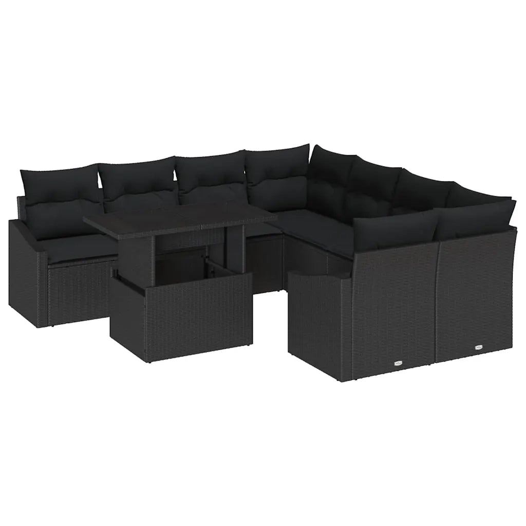 Set Divano da Giardino con archiviazione 9 pcs Nero Poly Rattan 3357716