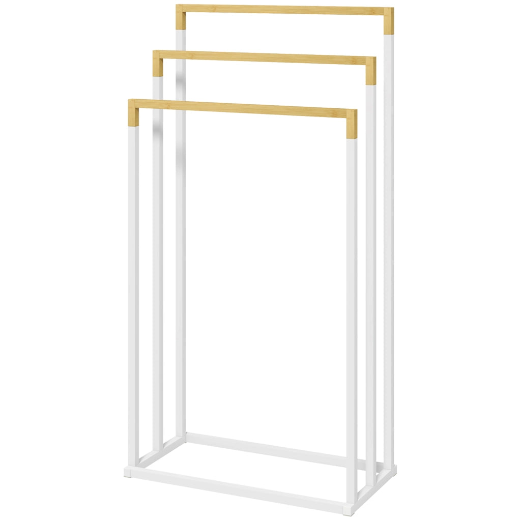 Set 3 Stendi Asciugamani ¨C zephmum ¨C Bamb¨´ Bianco Naturale 45x22.5x86 cm