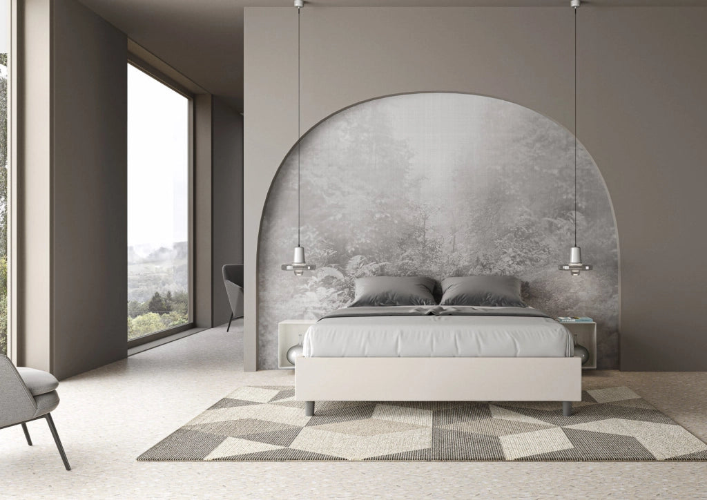 Letto matrimoniale francese con rete imbottito 140x210 similpelle cappuccino Azelia