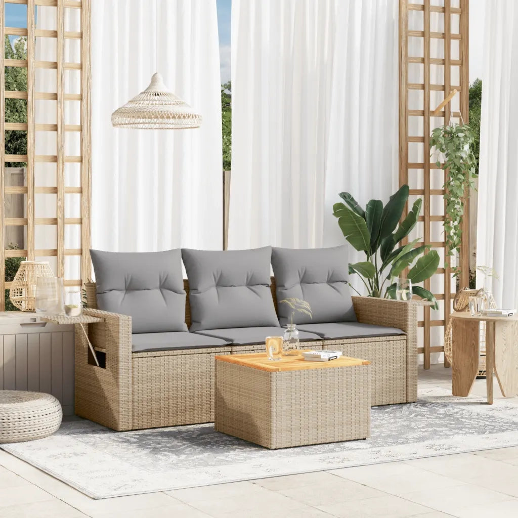 Set Divano da Giardino 4 pz con Cuscini Beige in Polyrattan 3224435
