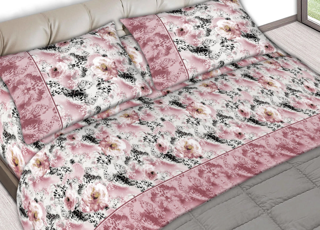 Completo Lenzuola Letto 100% Cotone Made Italy Disegno Animalier CN - Matrimoniale - Rosa