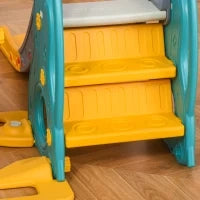 Scivolo 3 in 1 per Bambini con Altalena Regolabile, Canestro e Palle per Cameretta e Giardino, 152x149x107cm, Blu, Grigio, Giallo