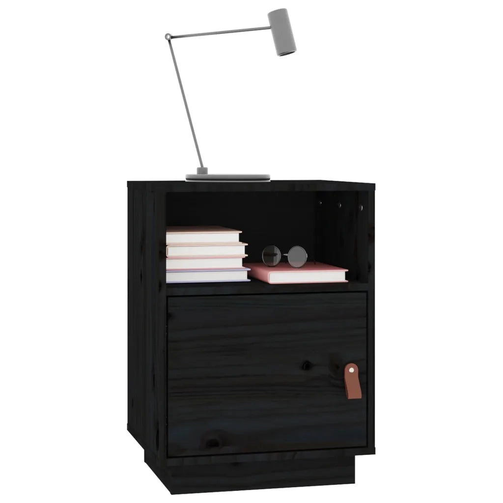Comodino Nero 40x34x55 cm in Legno Massello di Pino cod mxl 30250