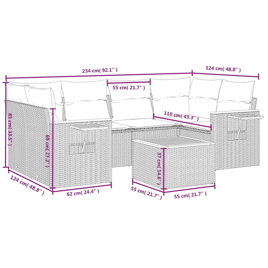 Set Divani da Giardino con Cuscini 7pz Nero Polyrattan 3259038