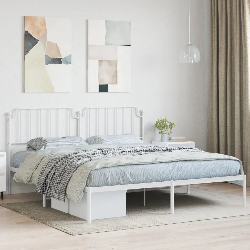 Giroletto con Testiera-Struttura Letto con testiera Metallo Bianco 160x200 cm 801843