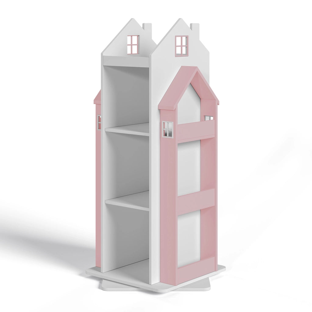 Scaffale Girevole Vipsali per Cameretta Design Casetta 108x40x40 cm Rosa / Bianco [en.casa]