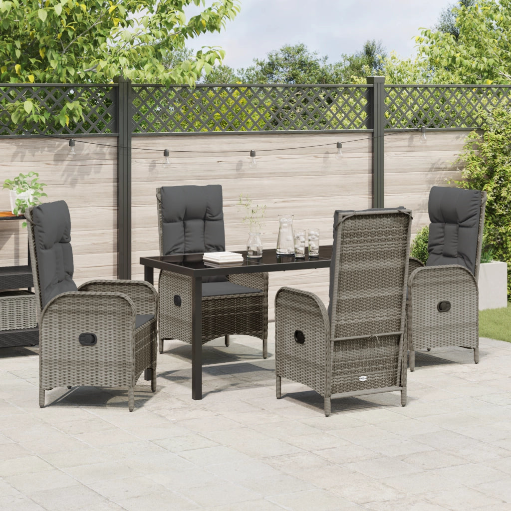 Set da pranzo da giardino 5 pezzi grigio in rattan polimerico