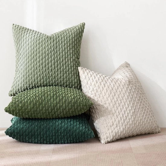 Set di cuscini in flanella di cotone a rilievo a forma di ribba, confezione da 4 pezzi, dimensioni 40 x 40 cm, colore verde