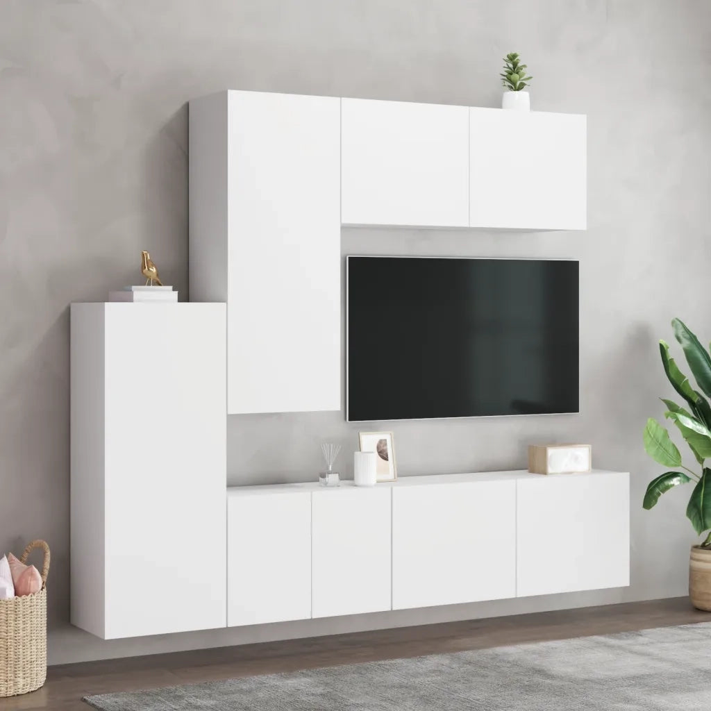 Mobili TV a Muro 5pz | Armadietto TV | Mobile Porta TV Bianchi in Legno Multistrato
