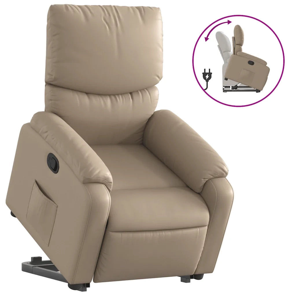 Poltrona | Sedia Relax Alzapersona Reclinabile Cappuccino in Similpelle