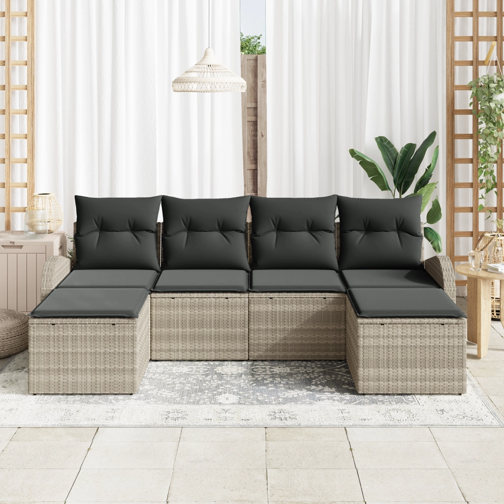 Set di divano da giardino con cuscini Grigio chiaro in rattan sintetico