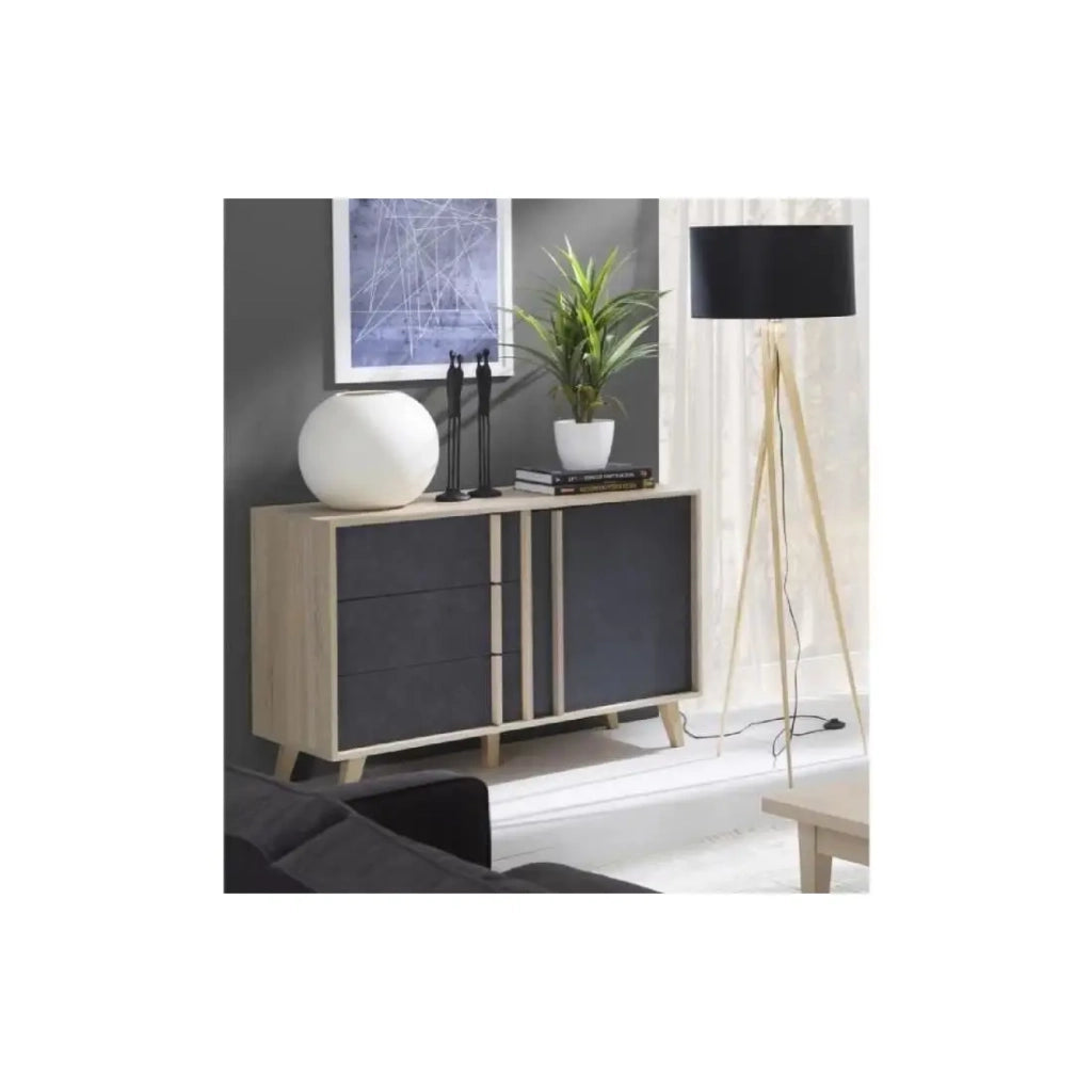 Credenza buffet modello piccolo MALMO in rovere chiaro e grigio cemento