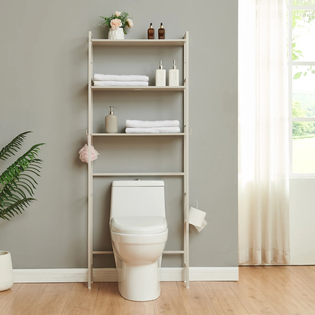 Scaffale Sopra WC Ljukhobro a 3 Ripiani Mensola da Bagno 164 x 64 x 20 cm - Grigio [en.casa]