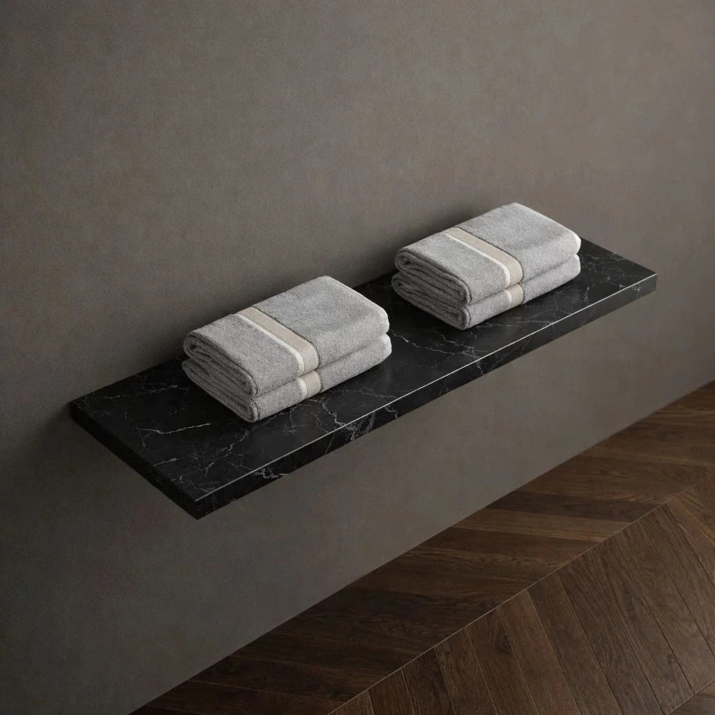 Mensola inferiore lavabo sospeso freya in artificial stone nero e bianco venato *** finitura- nero, confezione 1