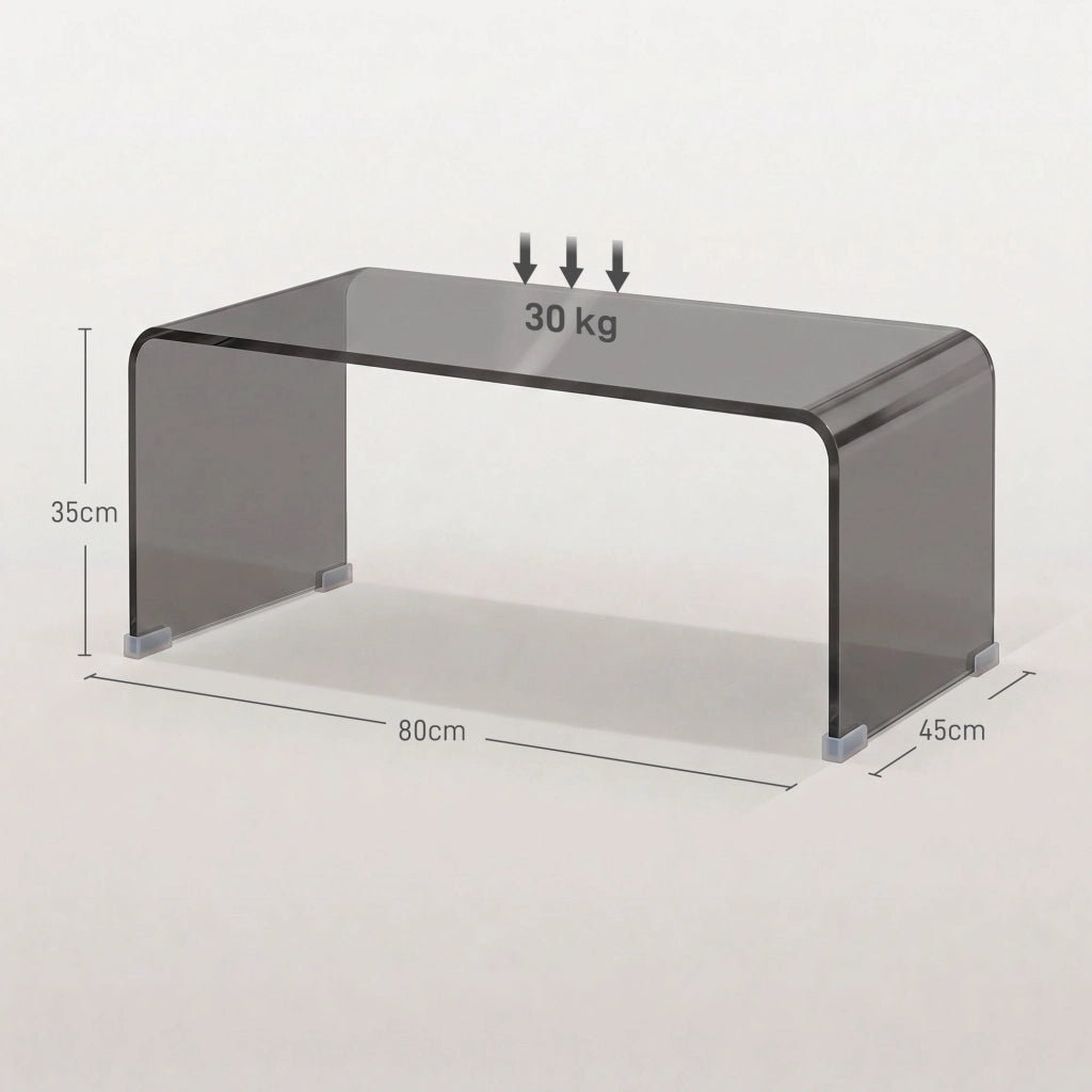 Table Basse en Verre, Table de Salon Rectangulaire Design Moderne avec Bords Arrondis Sûrs, Gris Clair Transparent