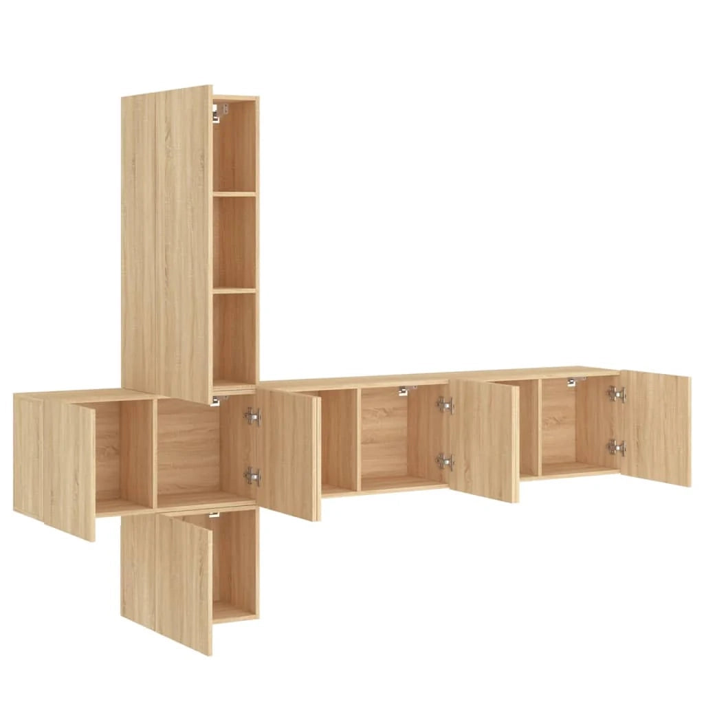Mobile TV multimediale scaffale TV credenza TV sala da pranzo soggiorno camera da letto 5 pezzi rovere Sonoma legno ingegnerizzato marrone 02_0029304