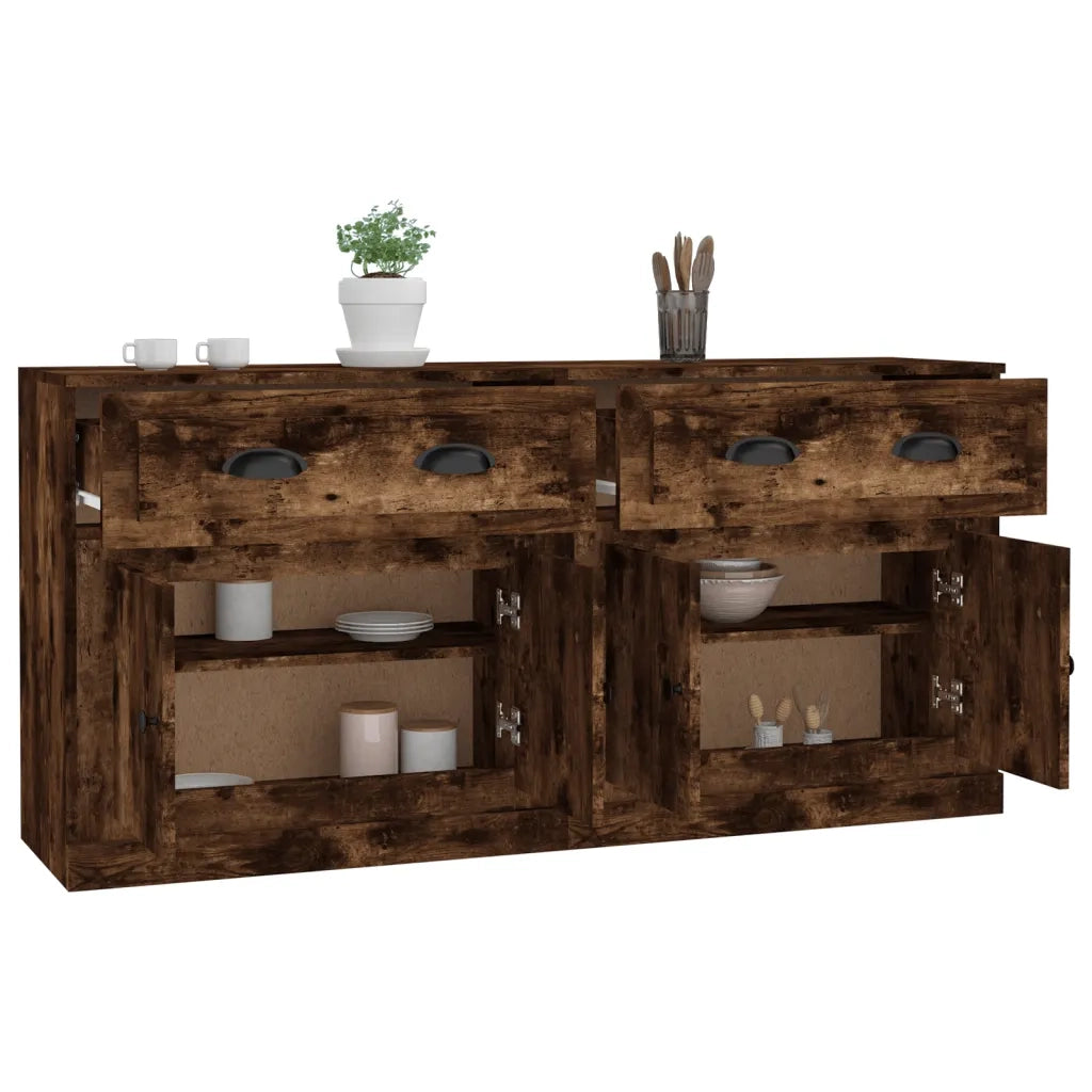 Credenze 2 pz Rovere Fumo in Legno Multistrato 3185268
