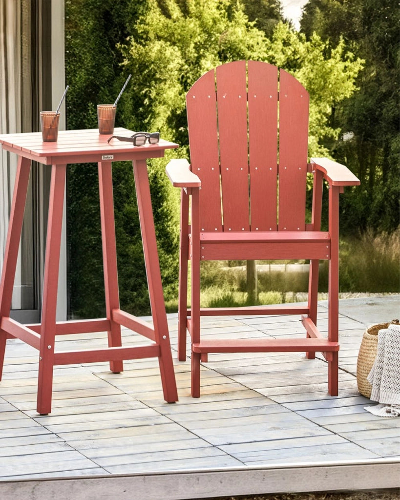 Sedia da giardino in plastica rosso in legno resistente agli agenti atmosferici in stile moderno
