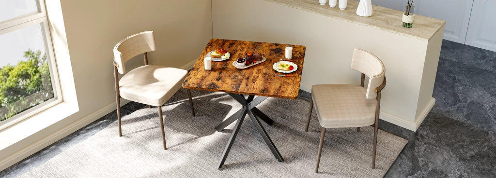Tavolo da pranzo quadrato con struttura a X e 4 piedini regolabili, per cucina e soggiorno, in truciolare, marrone, 80 × 80 × 75 cm