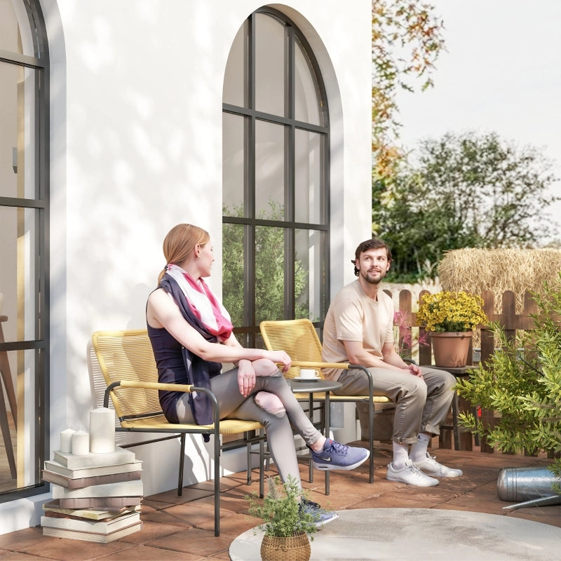 OKWISH Set da Giardino 3 Pezzi, 2 Poltrone e 1 Tavolo da Balcone per Terrazza o Veranda, Acciaio Giallo
