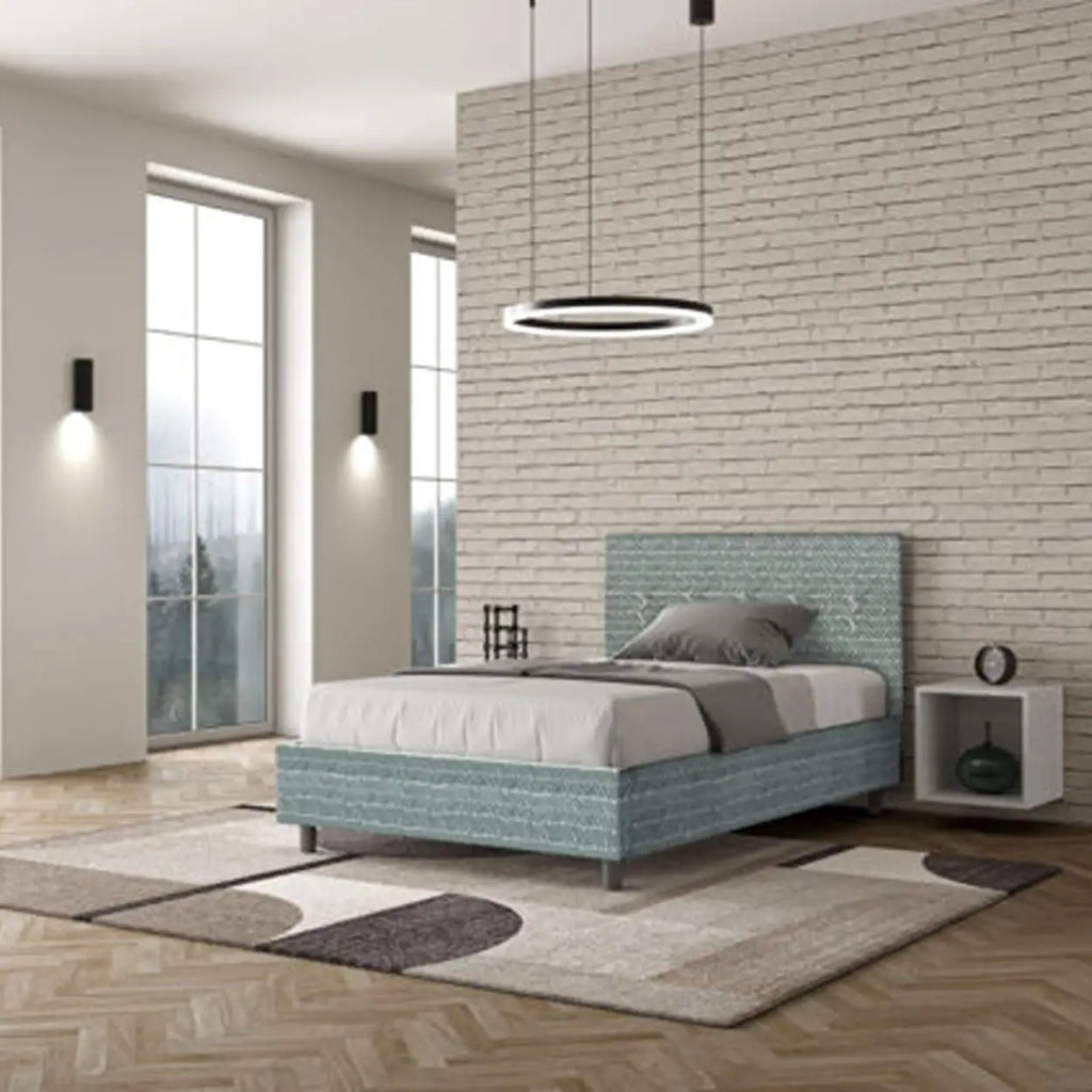 Letto una piazza e mezza contenitore imbottito 120x190 tessuto Aragona 7 azzurro Adele
