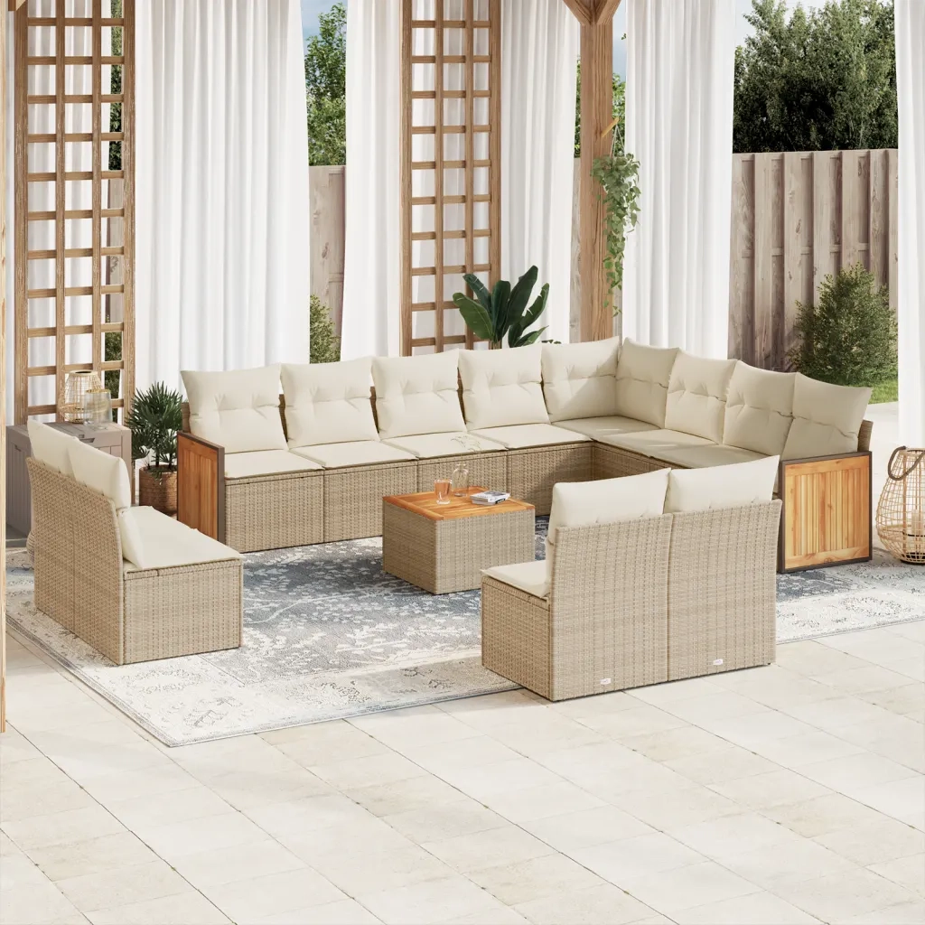 Set Divano da Giardino 13 pz con Cuscini Beige in Polyrattan 3260560