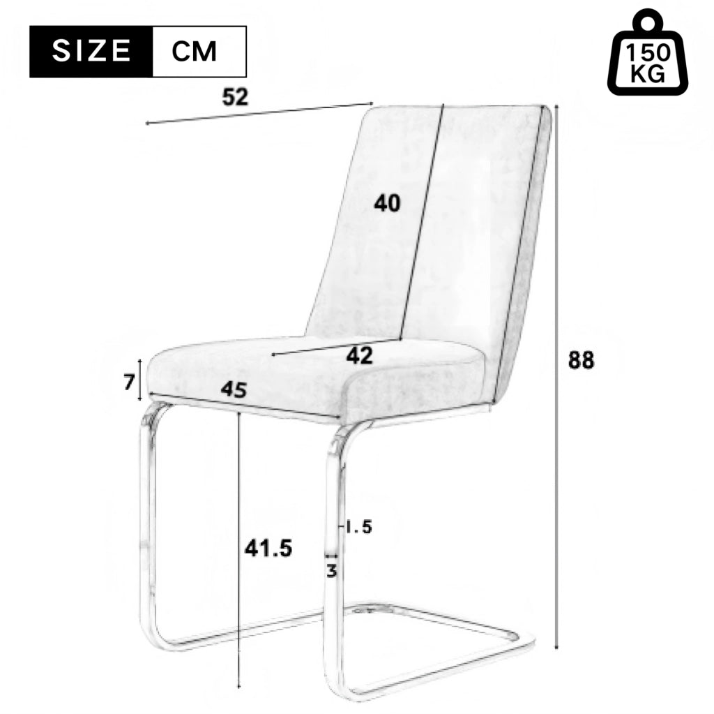 Set di 6 sedie da pranzo in velluto con schienale a rombi e gambe in metallo; grigio