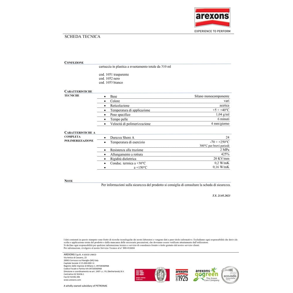 Arexons 310ml silicone acetico industria sil400 alta temperatura trasparente