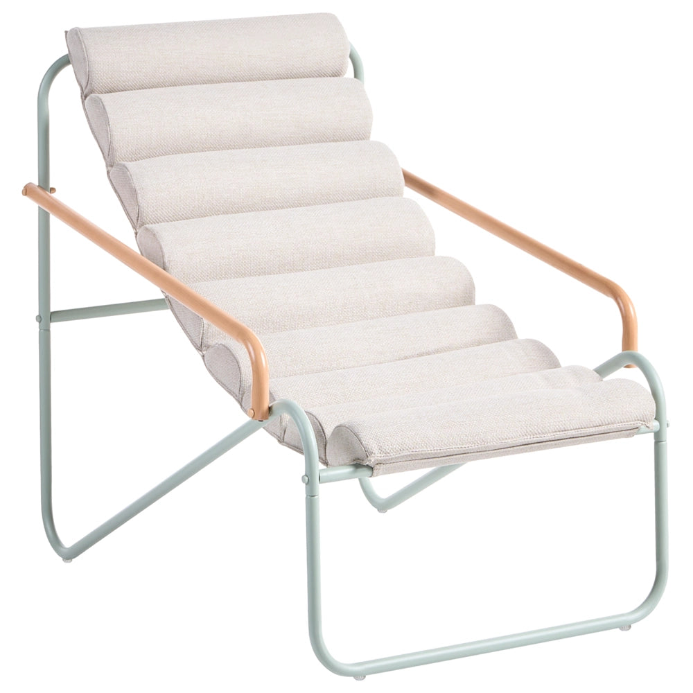 Set da salotto da esterno con struttura in acciaio verde e sedute in tessuto 2 poltrone e tavolo