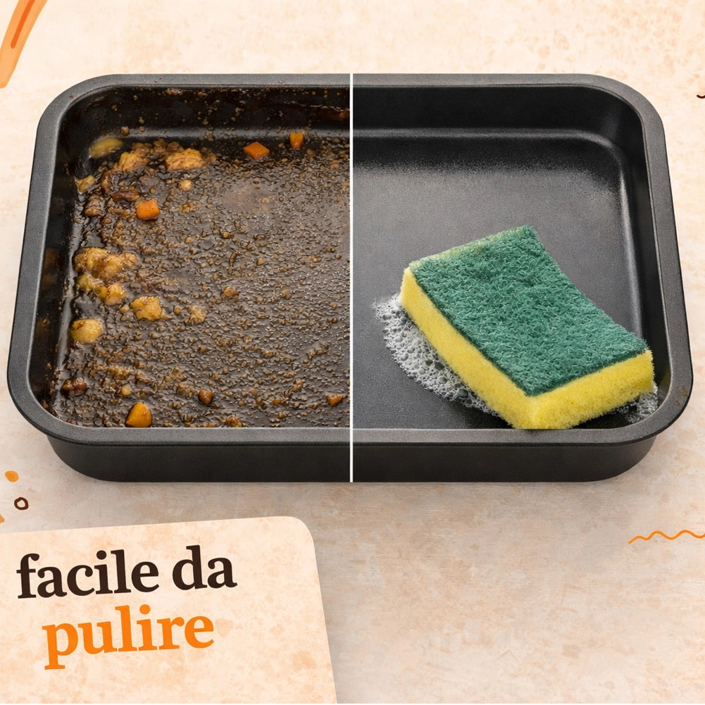 Set 4 Teglie Rettangolari Vulcano 20-25-30-35 cm Teglia da Cucina Antiaderente in Alluminio Nero