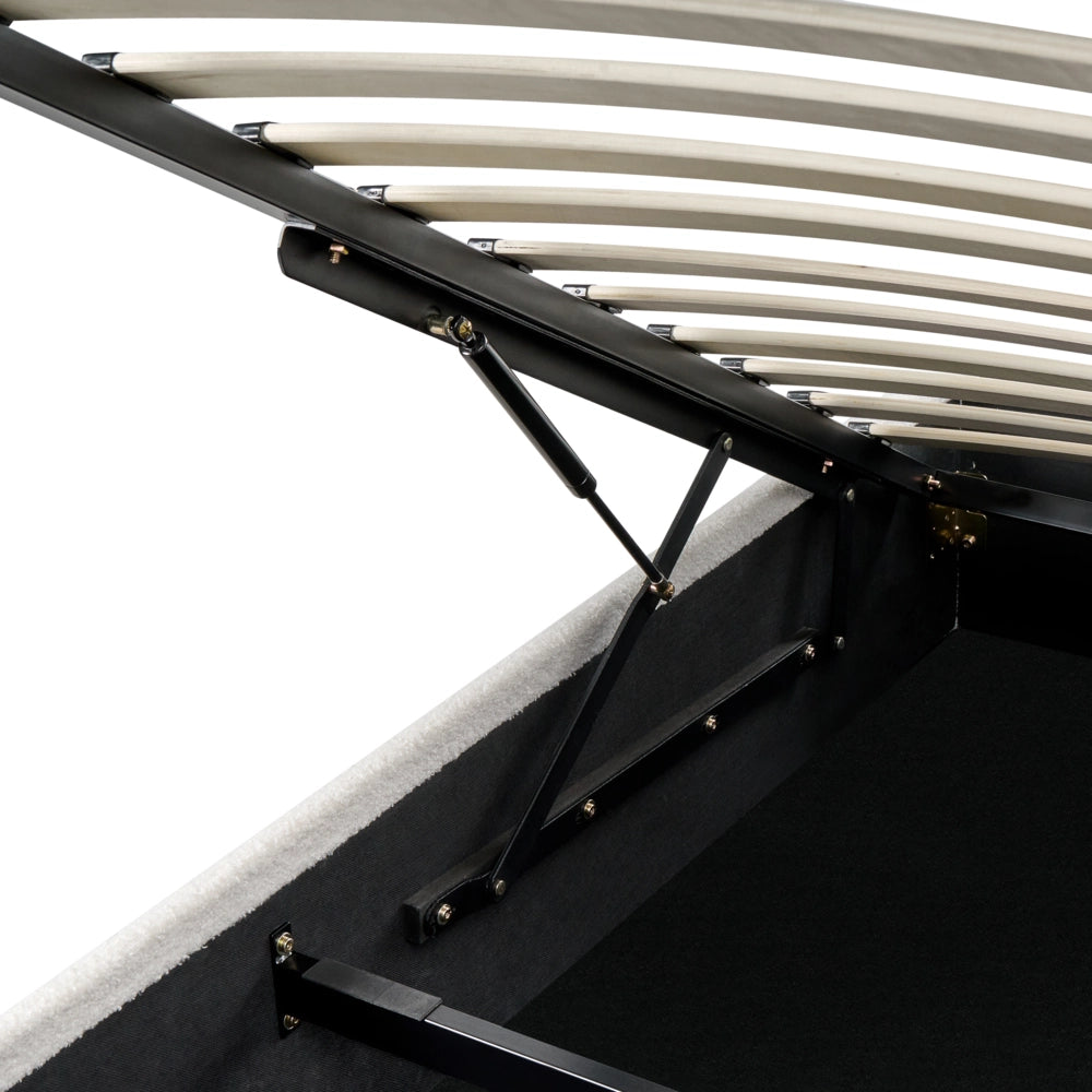Letto singolo con contenitore in tessuto bouclè bianco sporco 90 x 200 cm portaoggetti stile moderno