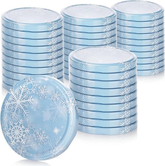 Bottigliette con coperchio 40x coperchi di ricambio in design invernale - coperchi a vite blu e bianchi con fiocchi di neve - fino a 82 mm bottigliette con coperchio