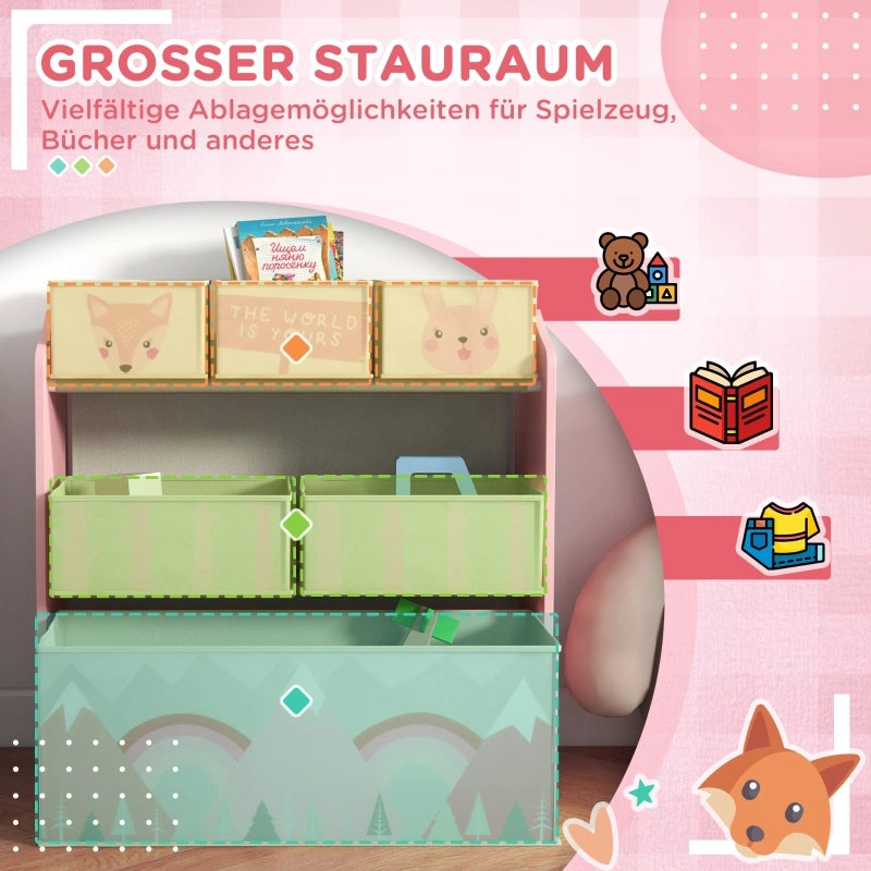 Armadio per bambini con 6 scatole in tessuto, design grazioso, 63x30x66 cm, rosa