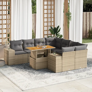Set Divano da Giardino 9 pz con Cuscini Beige in Polyrattan