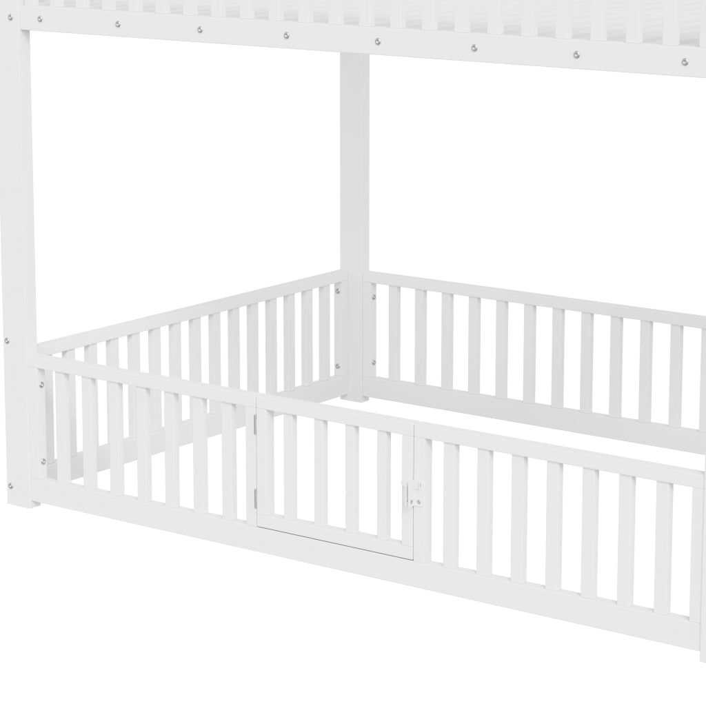 Letto a castello 140 × 200 cm con scala contenitore, LED regolabile, senza materasso, bianco