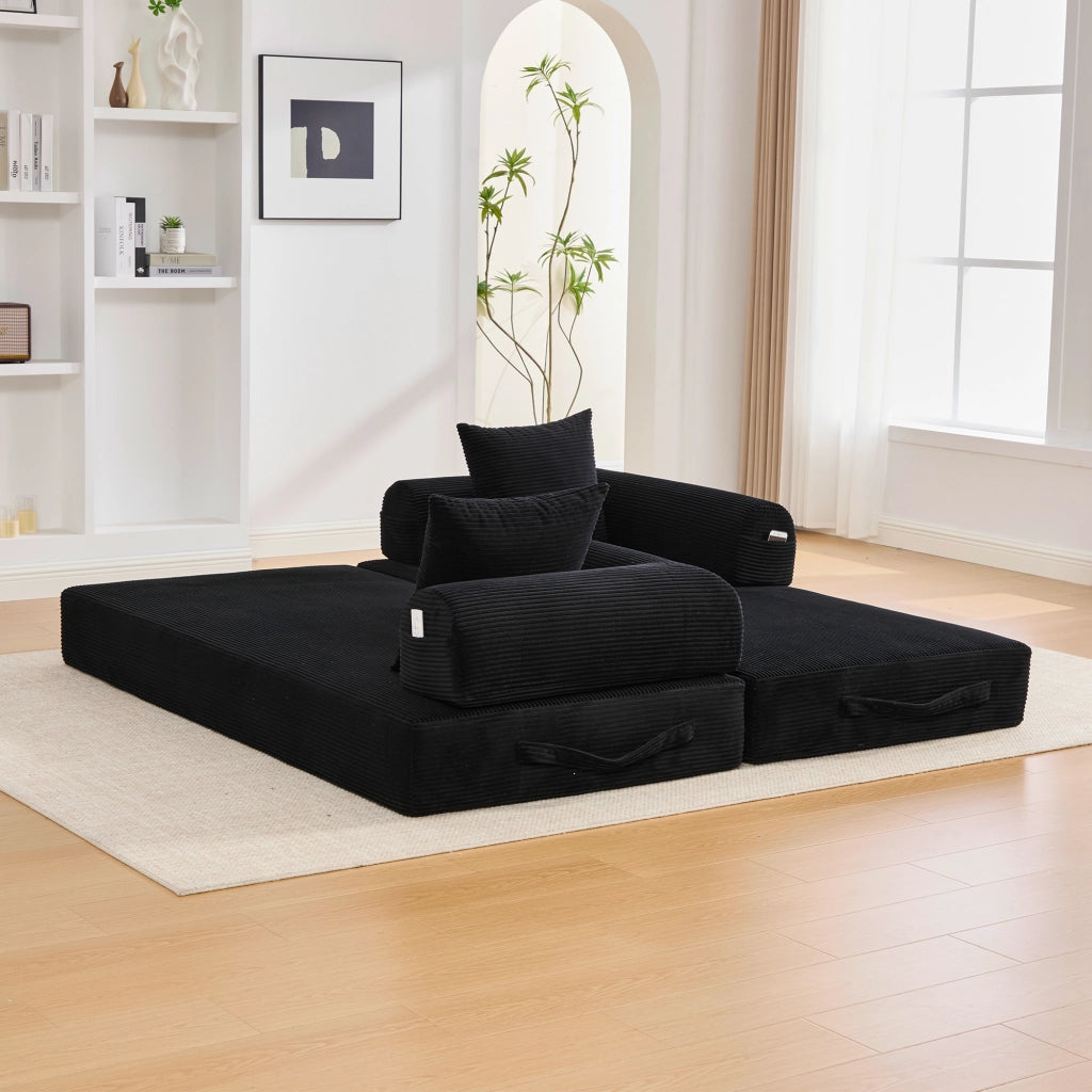 Divano Modulare con Struttura in Metallo e Cuscini ¨C MINIMAL ¨C Nero, Tessuto