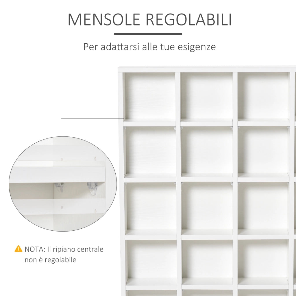 EasyComfort Mobile Libreria porta CD da 24 Ripiani ad Altezza Regolabile, in Truciolato, 130.5x89x20 cm, Bianco