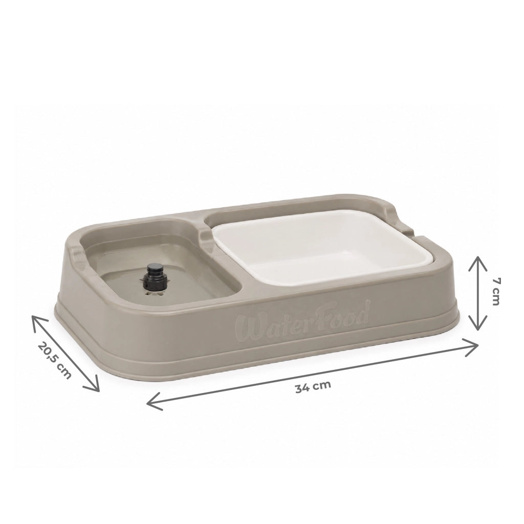 Dispenser Automatico 2 in 1 per Cani e Gatti con Abbeveratoio a Gravità e Ciotola Rimovibile, Alimentazione e Idratazione Continua, 34 x 20,5 x 7 cm, Colore Casuale