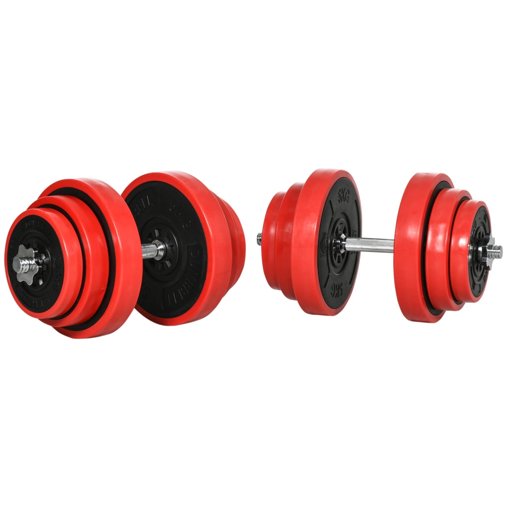 Set Manubri 40kg ¨C Xylo ¨C Rivestiti in Gomma, Metallo e Sabbia di Ferro, 45x26x26 cm, Rosso