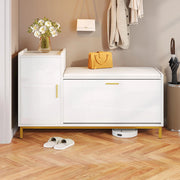 Panchina porta scarpe 100x38x68 cm - Xylo - 2 scomparti, seduta imbottita, piedi metallo oro, bianco e oro