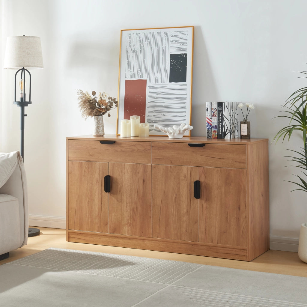 Comò Varkaus con 2 Cassetti e 4 Ante 75 x 140 x 40 cm - Effetto Rovere [en.casa]