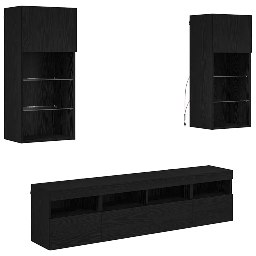Unità a muro per TV con LED 5 pcs Rovere Nero 40,5 x 30 x 90 cm 3402982