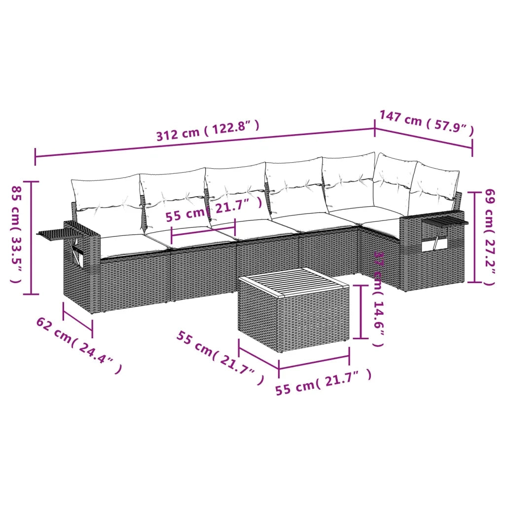 Set Divani da Giardino con Cuscini 7pz Nero Polyrattan 3256902