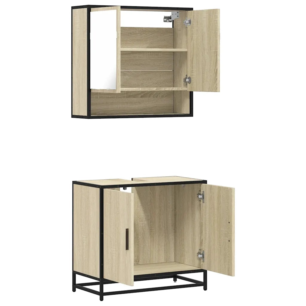 Set Mobili da Bagno | Armadio da bagno 2 pz Rovere Sonoma in Legno Multistrato