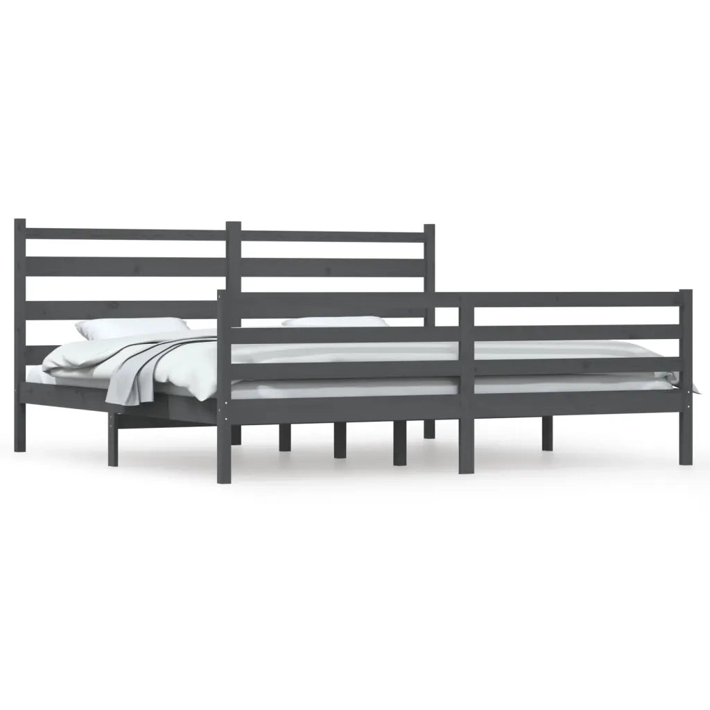 Giroletto-Struttura Letto in Legno Massello di Pino 200x200 cm Grigio 362270