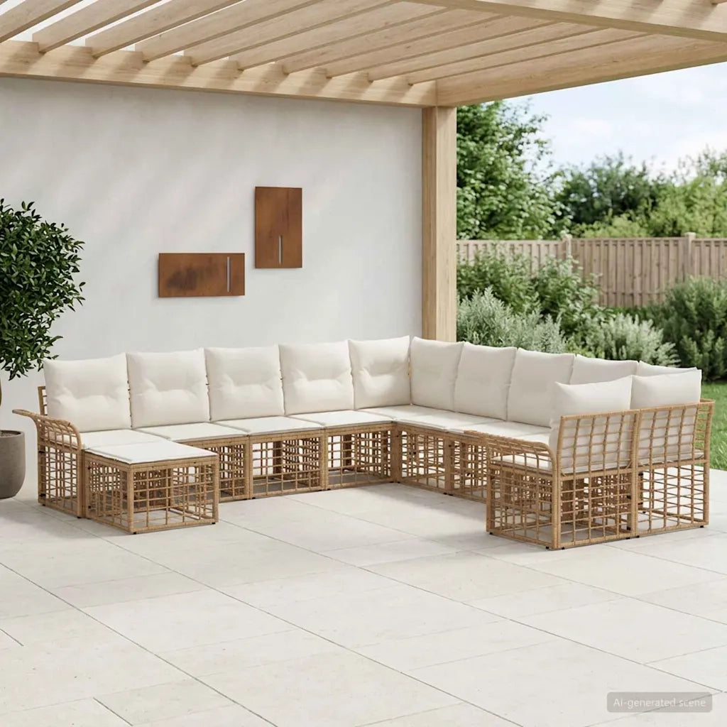 Set di divani da esterno 11 pcs Naturale e Bianco Crema