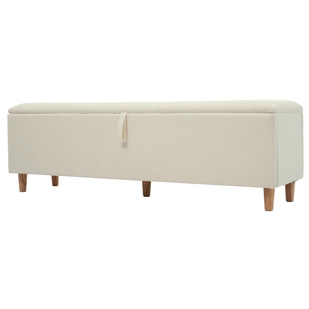 PANCA CONTENITORE 145 cm in cordoncinio beige con sollevamento idraulico