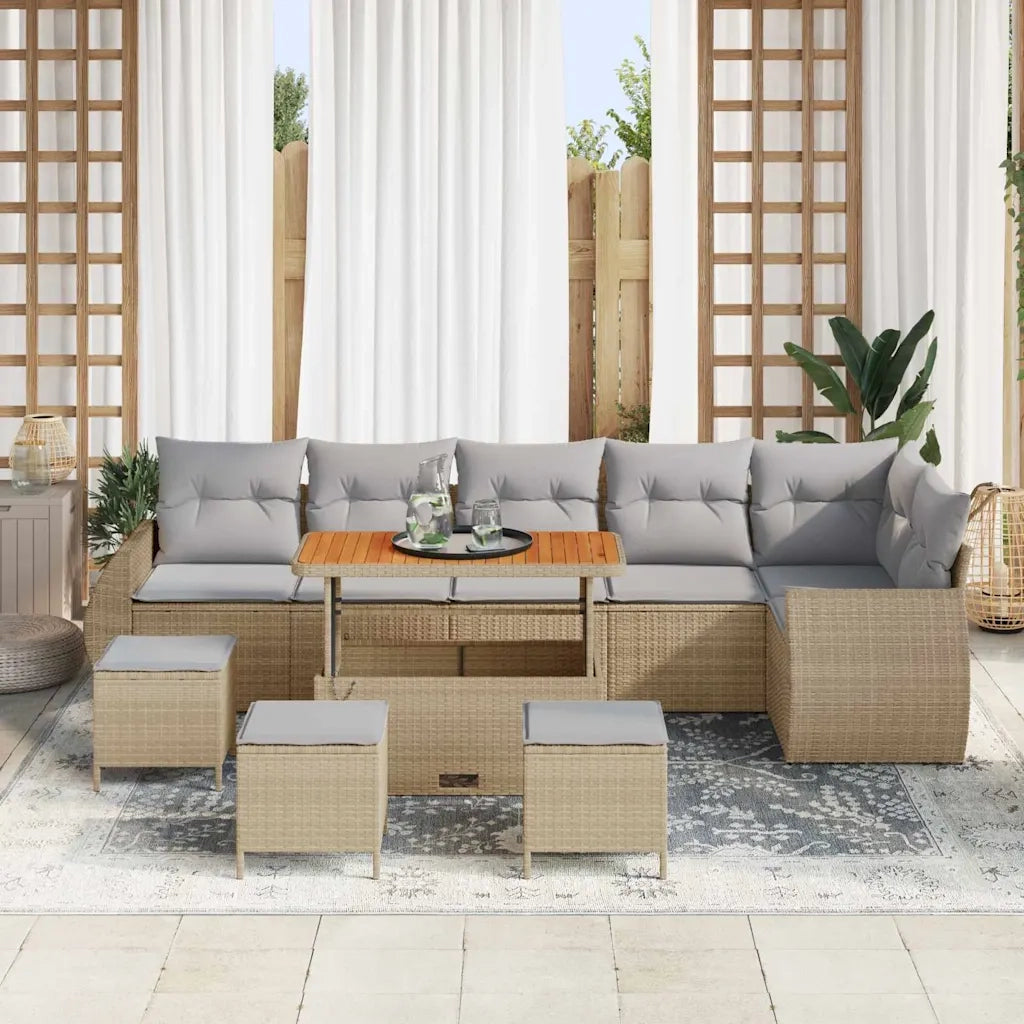 Set Divano da Giardino 10 pcs Beige polyrattan