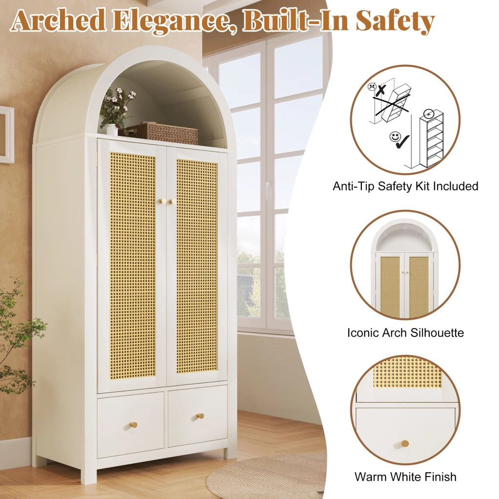 Armadio guardaroba 181x78x45 cm in MDF e metallo; bianco; 2 cassetti; asta appendiabiti